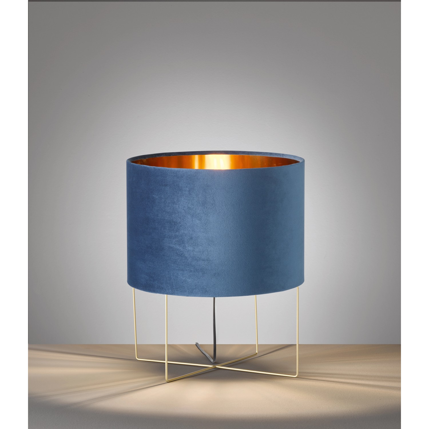 Fischer & Honsel Tischleuchte Aura Blau Samt Ø 35 cm