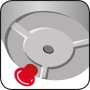 Detailansicht Scheurich Wave Globe Pflanzgefäß, Ø 40 cm, Schwarz-Granit, mit rotem Verschlussstopfen.