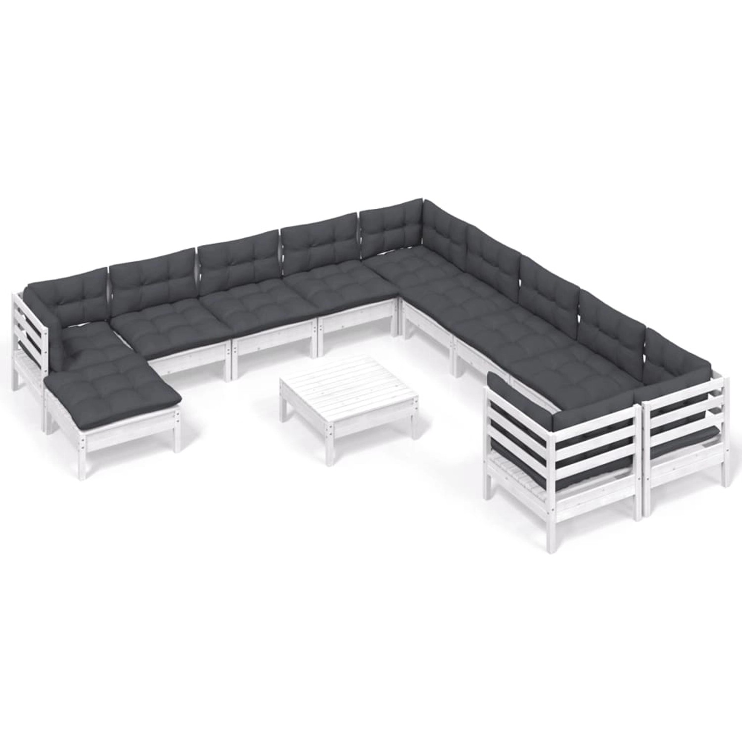 vidaXL 12-Tlg Garten-Lounge-Set mit Kissen Weiß Kiefernholz 3097062