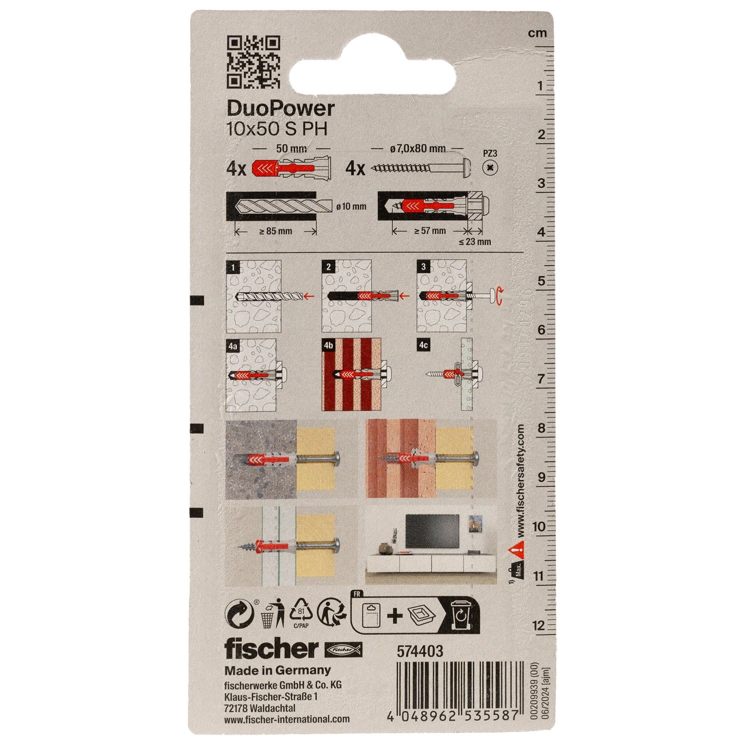 Fischer Universaldübel DuoPower 10x50 mm, 4er-Pack. Universaldübel mit Schrauben für sicheren Halt in verschiedenen Materialien.