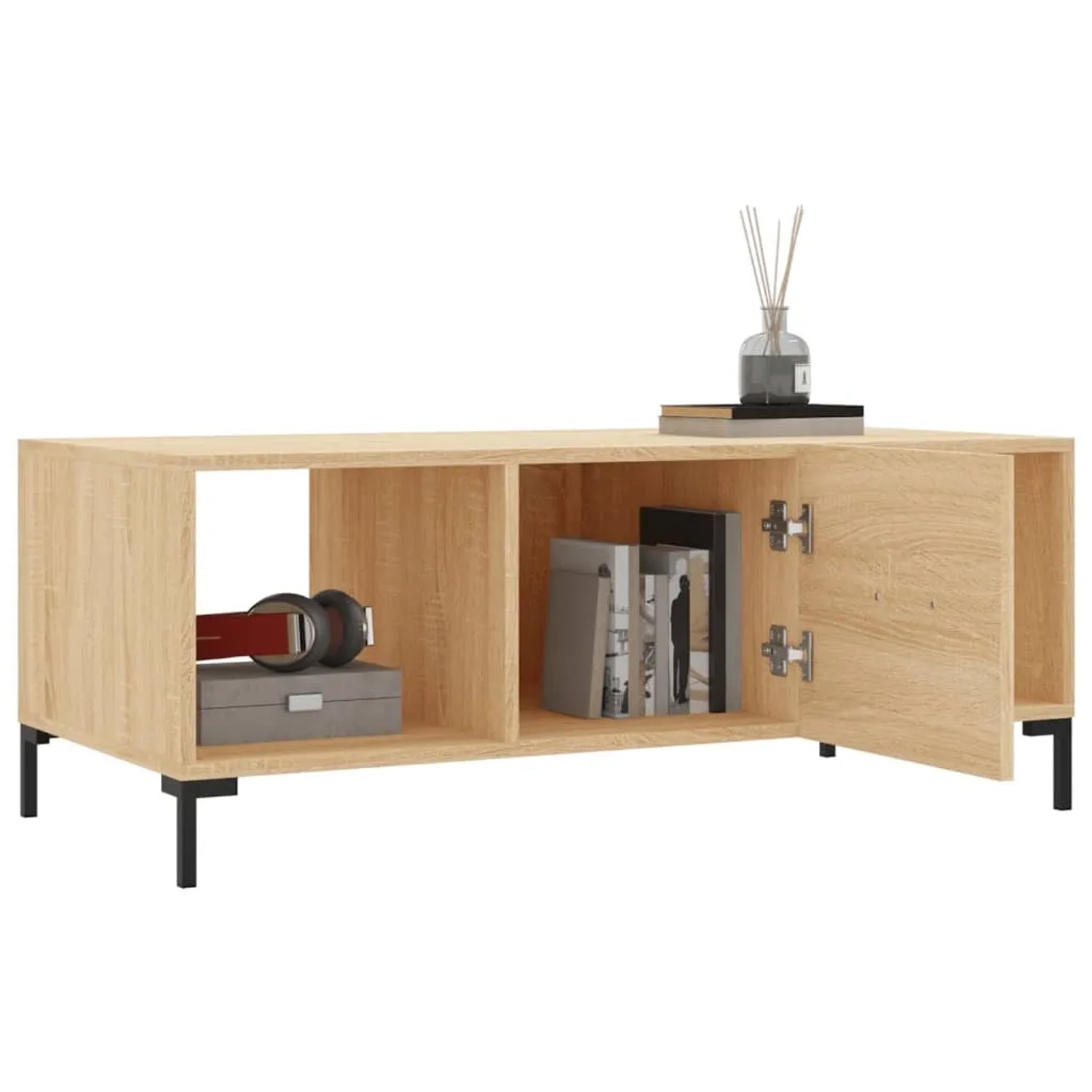 vidaXL Couchtisch Sonoma-Eiche, 102x50x40 cm, mit Fächern und Tür. Moderner Tisch für Wohnzimmer.