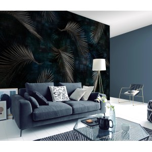 Erismann Fototapete Guido Maria Kretschmer Glossy Palms Silber im Wohnraum.