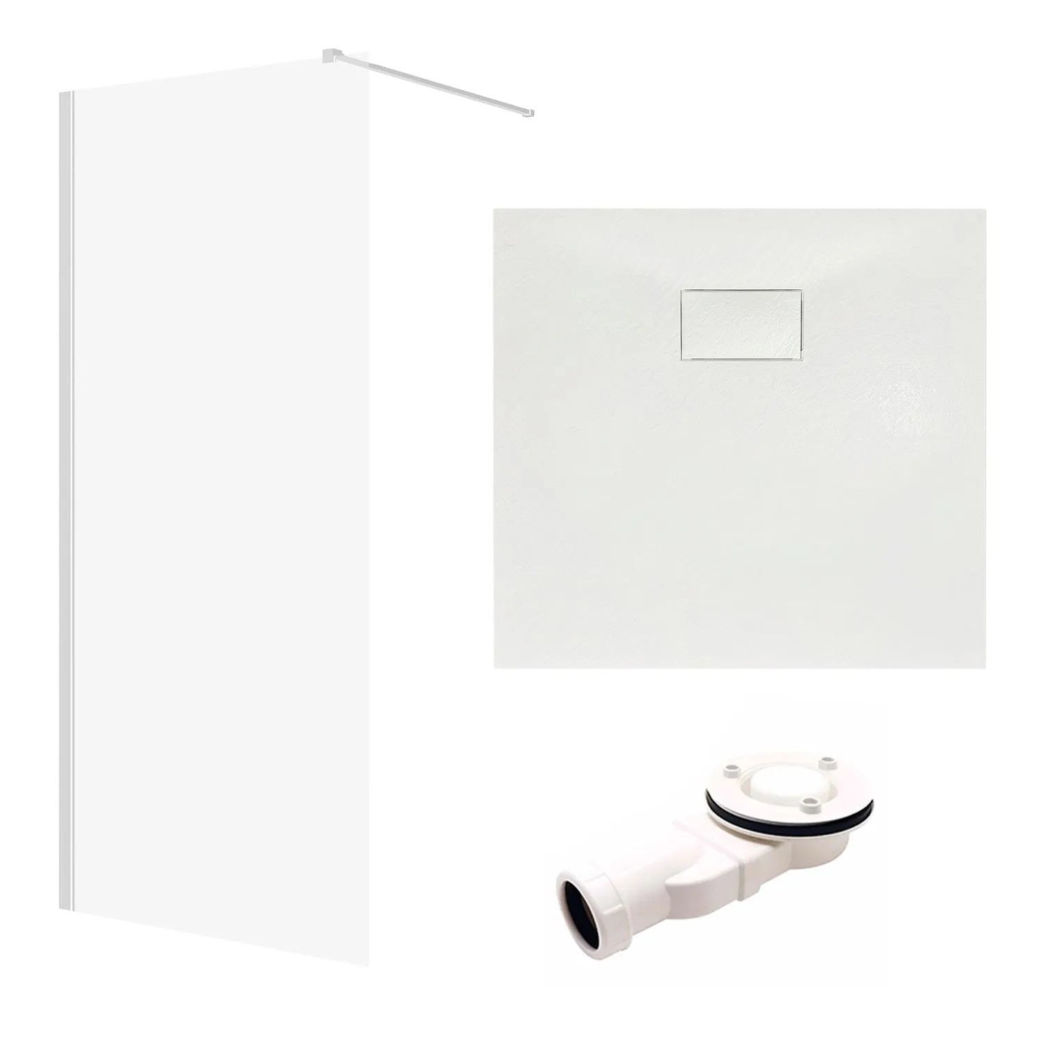 KOLMAN Duschset Walk-In Duschwand 80 x 195 Cm Mit Duschwanne 80 x 80 Cm Chrom/Weiß