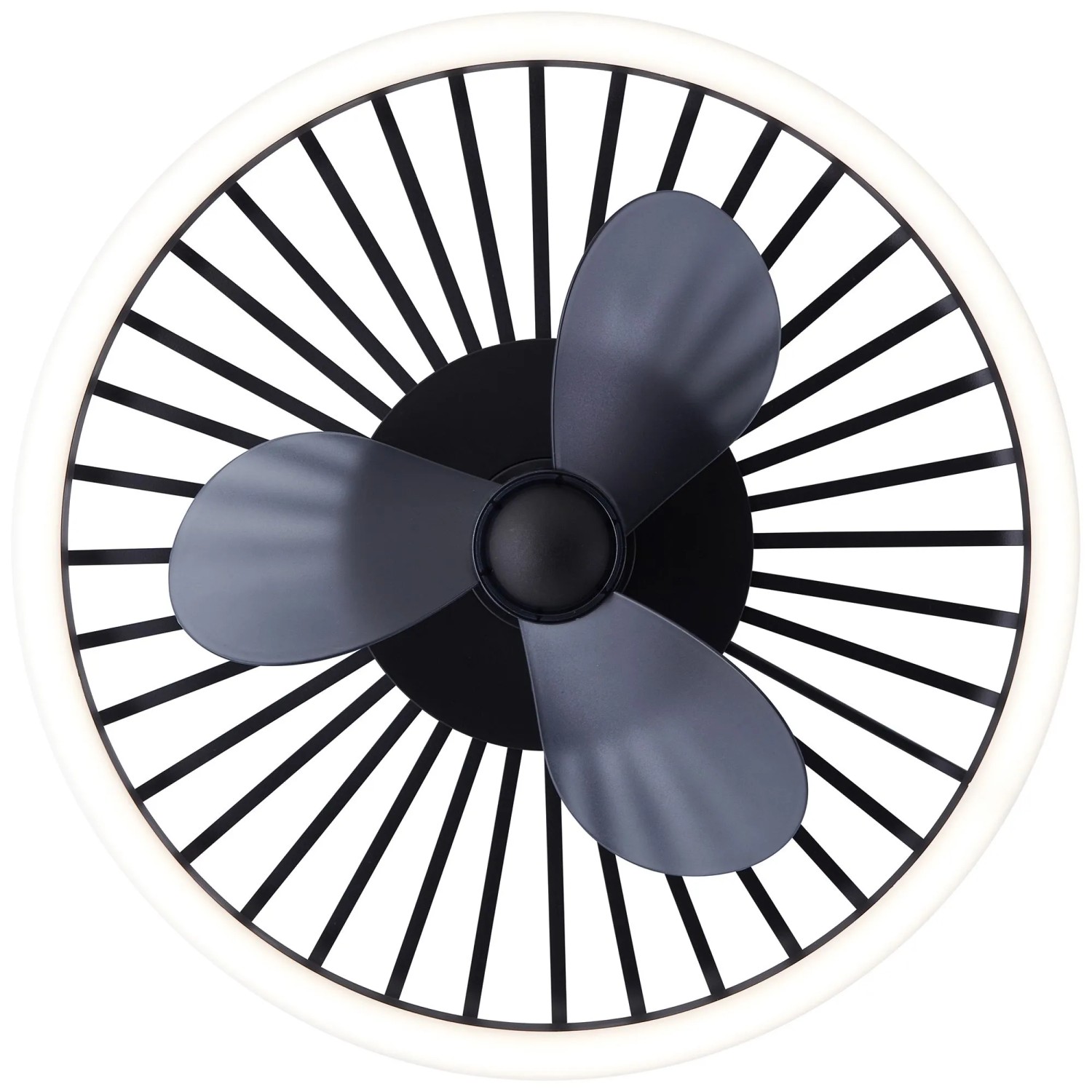 Schwarze LED-Deckenleuchte Capo mit Ventilator, Ø 48 cm.