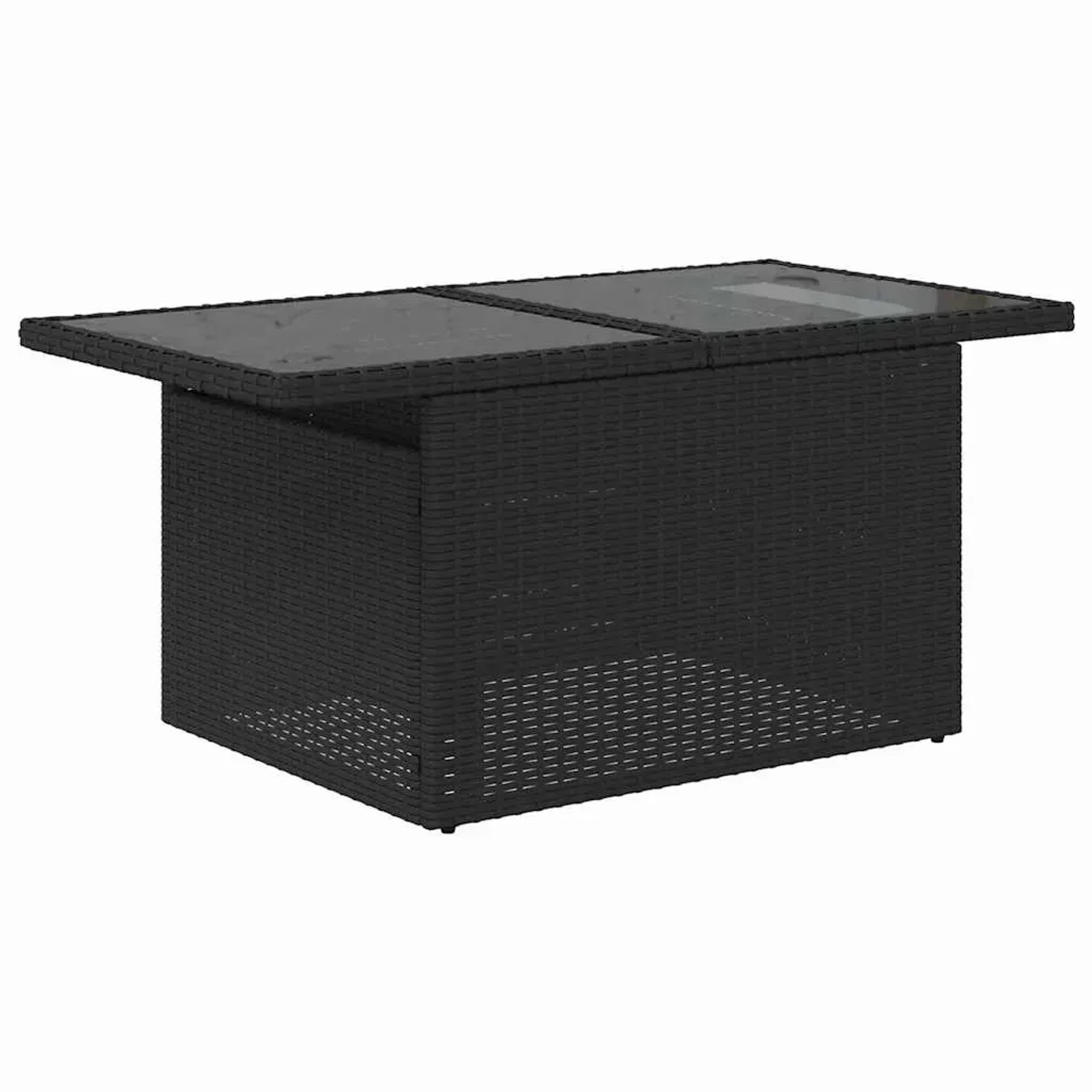 Schwarzer vidaXL Gartentisch aus Rattan mit Glasplatte, Teil der 6-tlg. Sofagarnitur.