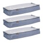 Relaxdays Unterbettkommode 3er Set Polyester Grau Sichtfenster 14 cm x 100 cm x 45 cm