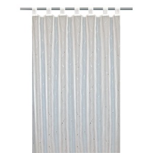Weißer Bennetti Schlaufenschal 245x140 cm mit silberfarbenem Druck für Fenster.