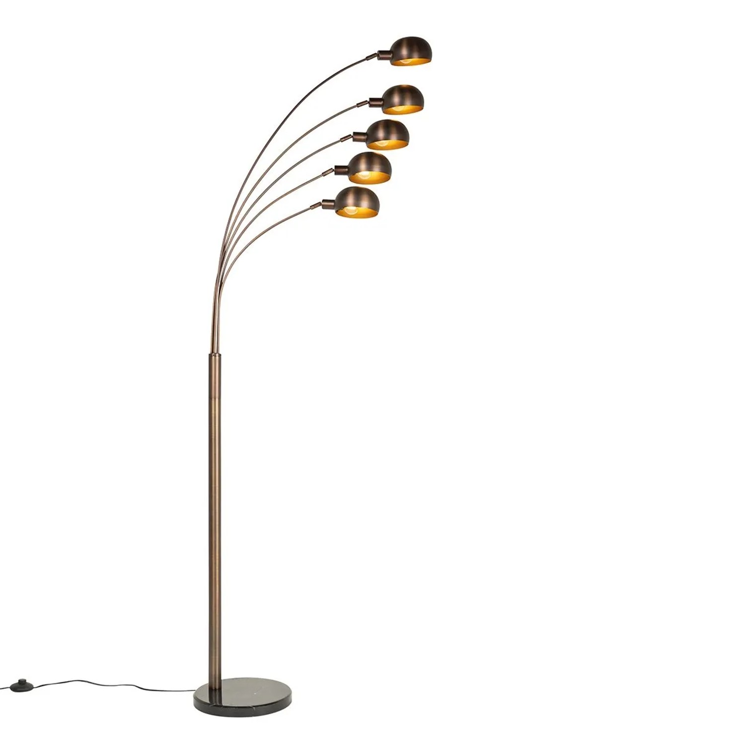 QAZQA Design Stehlampe DunkelBronze mit Goldenen 5 Lichtern Sixties Marmo