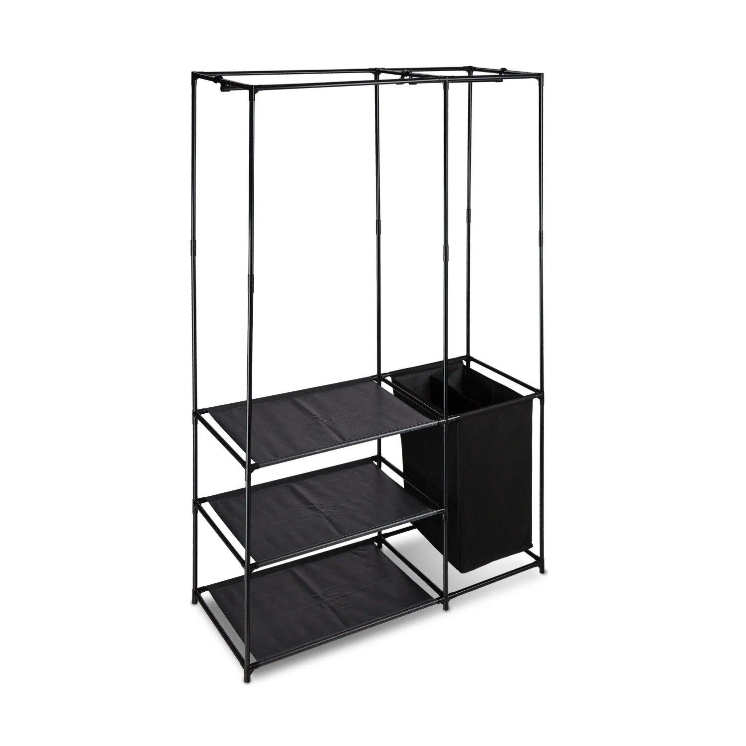 Relaxdays Kleiderschrank Metall Schwarz mit Wäschekorb 180 cm x 115 cm x 50 cm