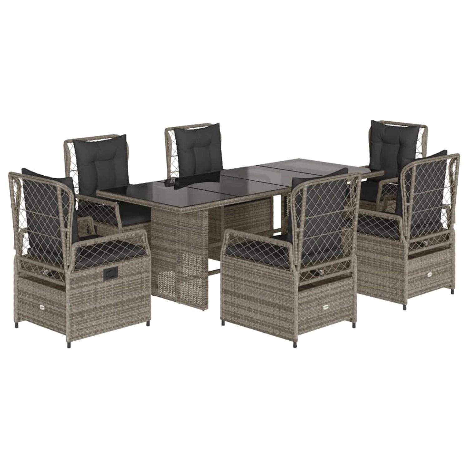 vidaXL 7-tlg Garten-Essgruppe mit Kissen Grau Poly Rattan Modell 100 günstig online kaufen