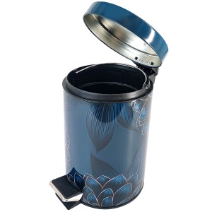 SANILO Kosmetikeimer Dahlien, Badmülleimer mit blauem Blumenmuster und offenem Deckel.