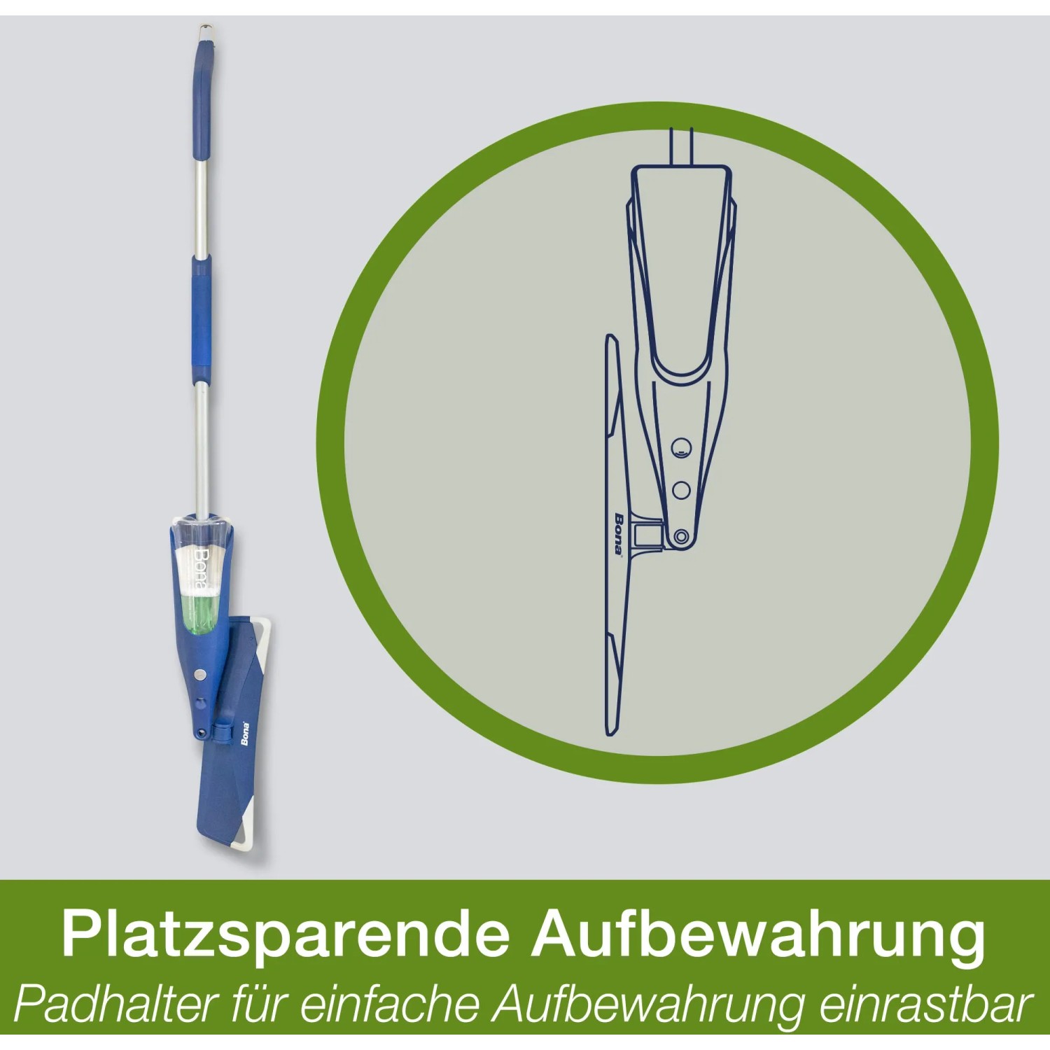 Bona Premium Spray Mop für Hartböden mit Kartusche, blau. Reinigungsmittel für streifenfreie Sauberkeit.