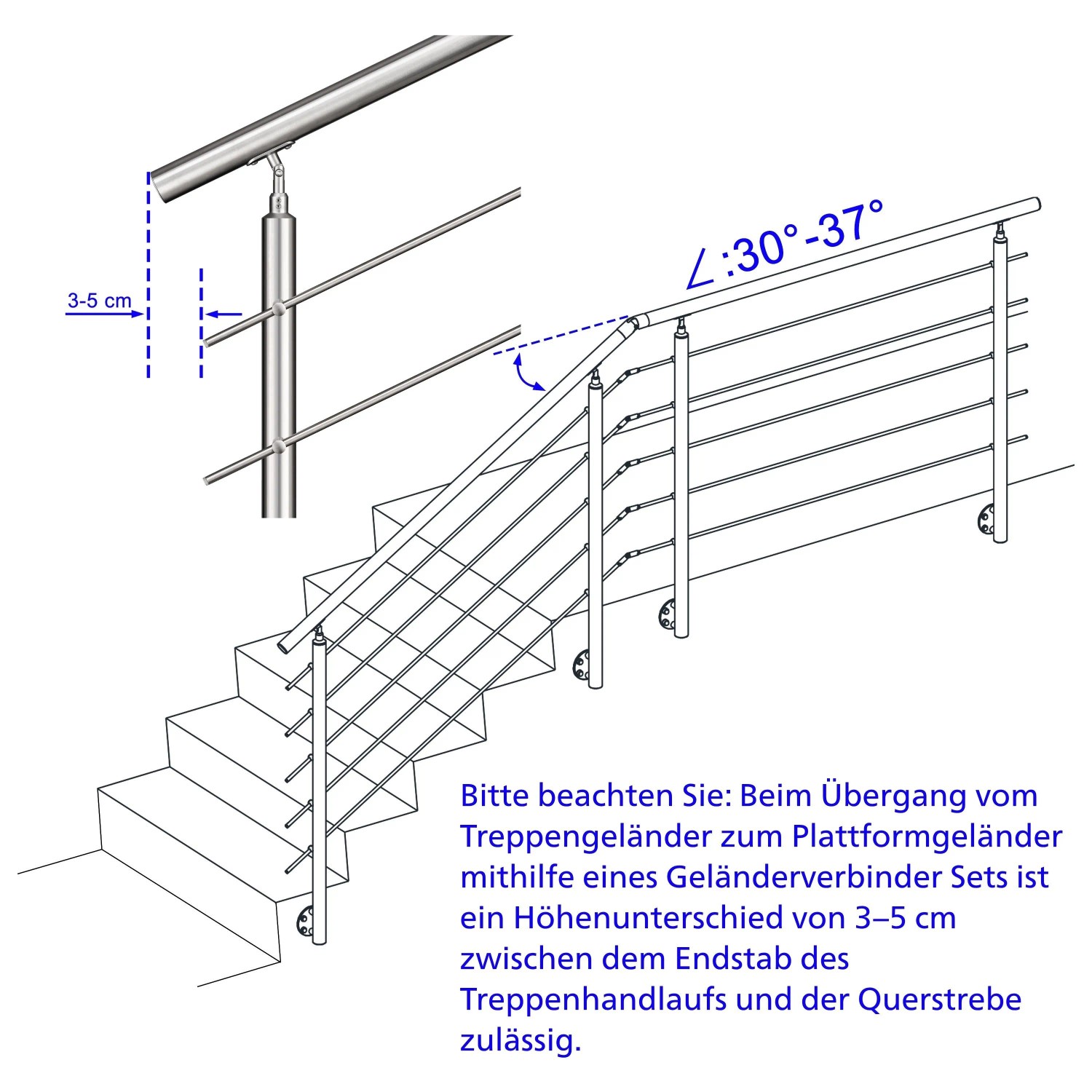 AICA 304 Edelstahl Treppengeländer Set Seitenmontage 100 cm Länge 5 Querstreben_8