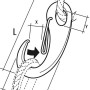 Zeichnung eines ovalen Karabinerhakens aus V4A-Stahl mit Bemaßung.
