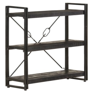Schwarzes vidaXL Bücherregal mit 3 Fächern aus Mango Massivholz, 90x30x80 cm.