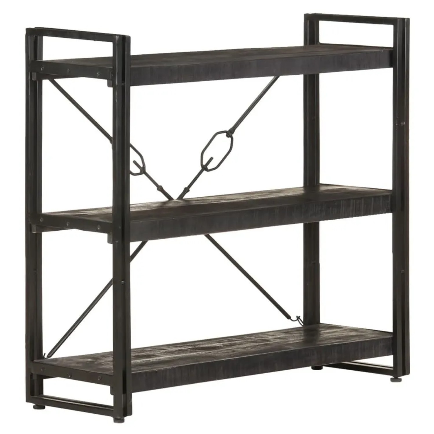 vidaXL Bücherregal 3 Fächer Schwarz 90x30x80 cm Mango Massivholz 320627