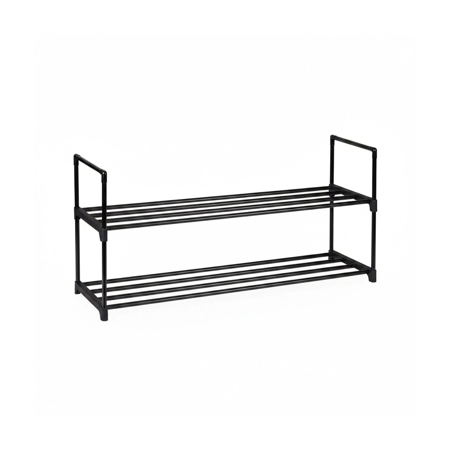 Relaxdays Schuhregal Metall Schwarz Stapelbar Stecksystem 2 Ebenen 38 cm x 92 cm x 30 cm