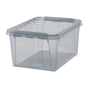 Graue SmartStore Colour 31 Aufbewahrungsbox mit Deckel und transparenten Wänden.