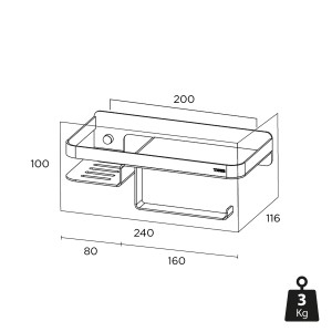 Tiger Caddy Toilettenpapierhalter mit Ablage, Edelstahl gebürstet, Maßeinteilung.