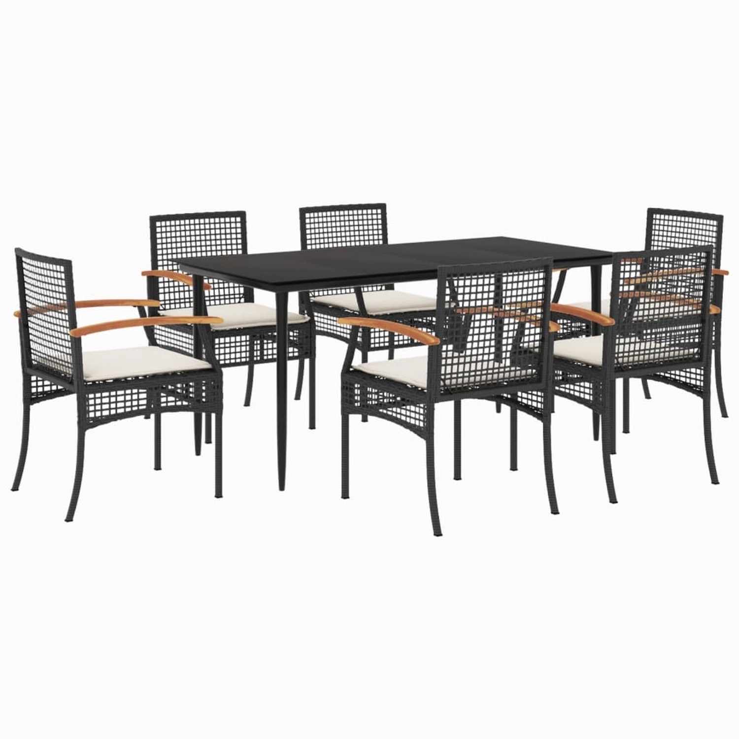 vidaXL 7-Tlg Garten-Essgruppe mit Kissen Schwarz Poly Rattan 3213600 günstig online kaufen