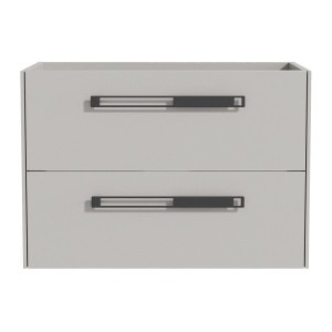 Grauer Vente-unique Felna Waschbeckenunterschrank. Hängendes Badmöbel mit 2 Soft-Close Schubladen und schwarzen Aluminiumgriffen.