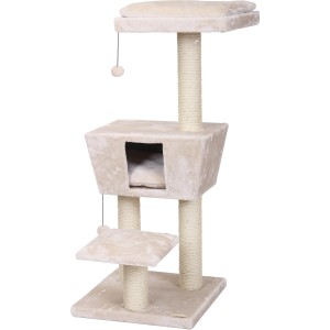 Beiger Ebi Kratzbaum Trend New Jersey mit Höhle, Liegeflächen und Sisalstämmen.