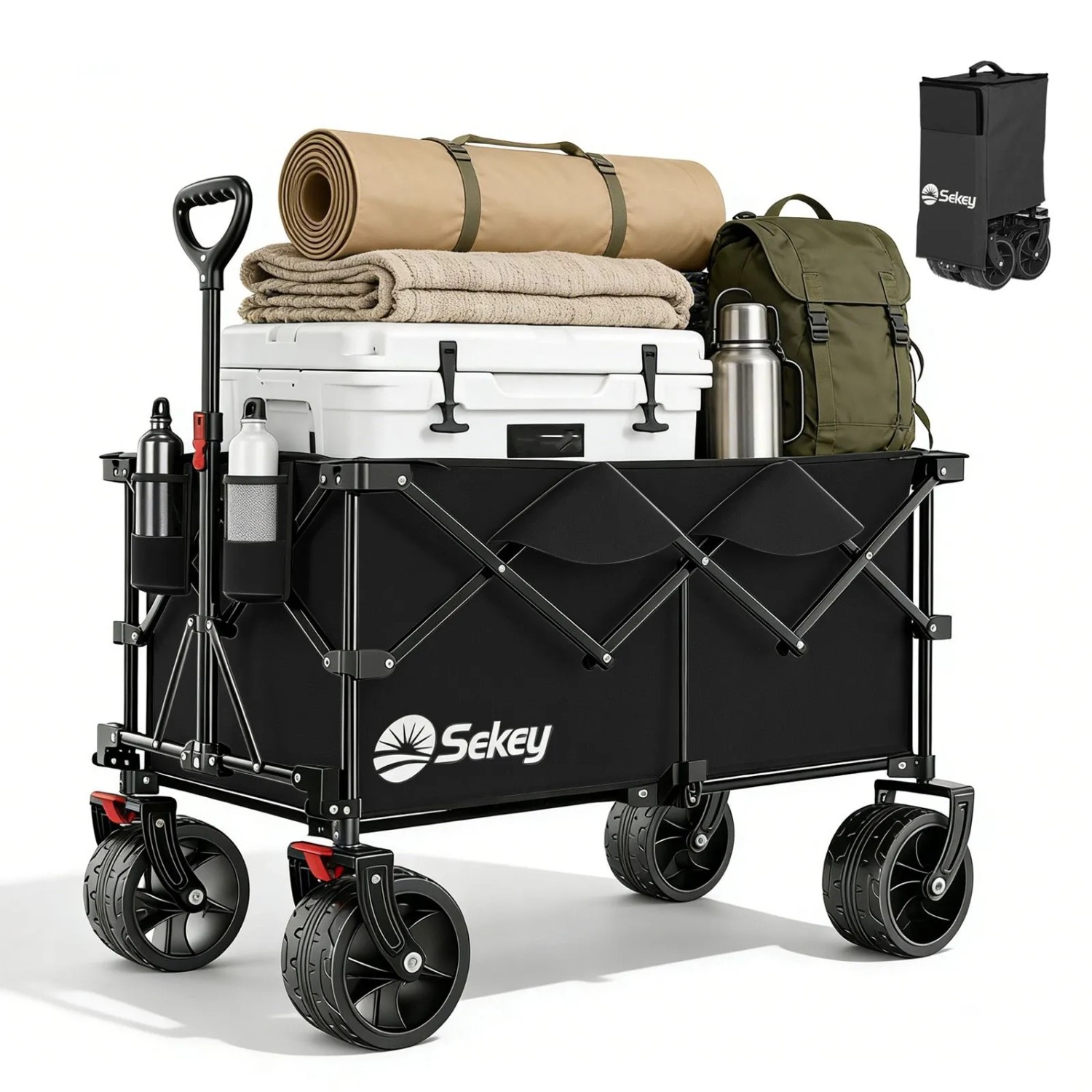 Sekey XXL Plus Bollerwagen Faltbar mit Breiten All-Terrain-Rädern 200KG 200L Schwarz