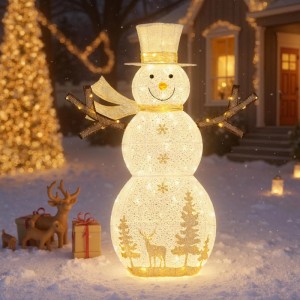 Beleuchteter LED Schneemann 141 cm mit Hut & Schal für Außen-Weihnachtsdekoration, mit Rentier- & Baum-Motiven.