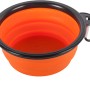 Orangefarbener, klappbarer Reisenapf (500 ml) mit Karabiner für Hunde.
