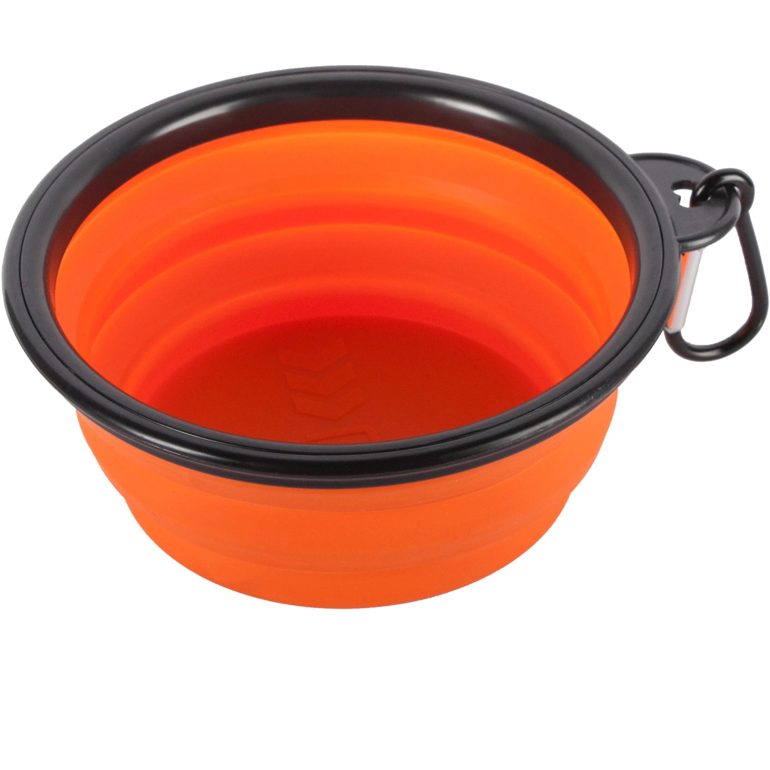 Orangefarbener, klappbarer Reisenapf (500 ml) mit Karabiner für Hunde.