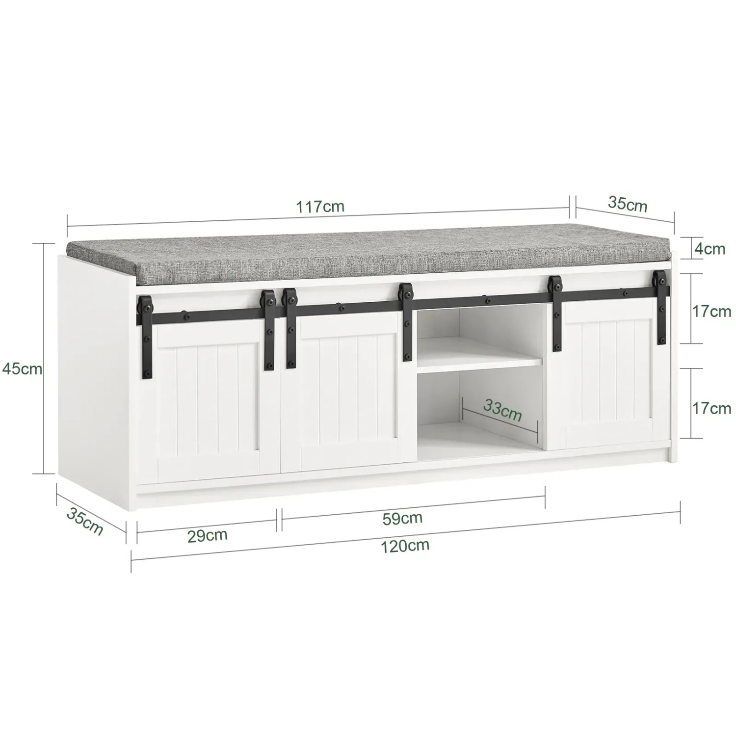 SoBuy Schuhbank mit Sitzfläche und Schiebetüren MDF Weiß FSR133-W_4