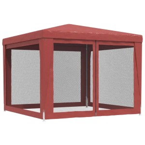 Rotes Partyzelt 3x3 m mit Mesh-Seitenwänden für Gartenpartys und Feste.