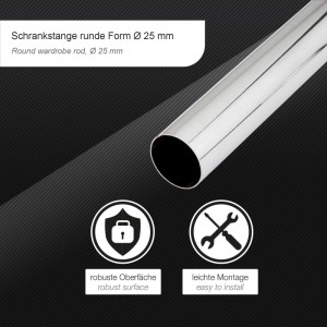 SOTECH Schrankstange Rund Ø25 mm Länge 1000 mm Chrom Poliert