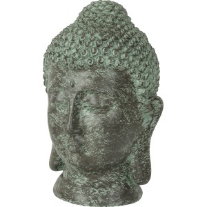 Dekorative Buddha Figur in Grau Antik Optik, 18x30cm, für die Gartendekoration.