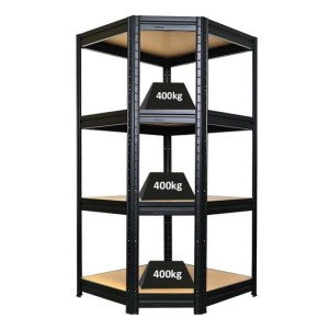 Schwarzes PROREGAL Eckregal DINO mit 5 MDF-Böden, Traglast 400kg, ideal als Lagerregal.