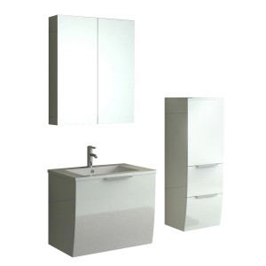 Jet-Line Badset Rorschach, hochglanz weiß: Waschbecken, Unterschrank, Hochschrank und Spiegelschrank.