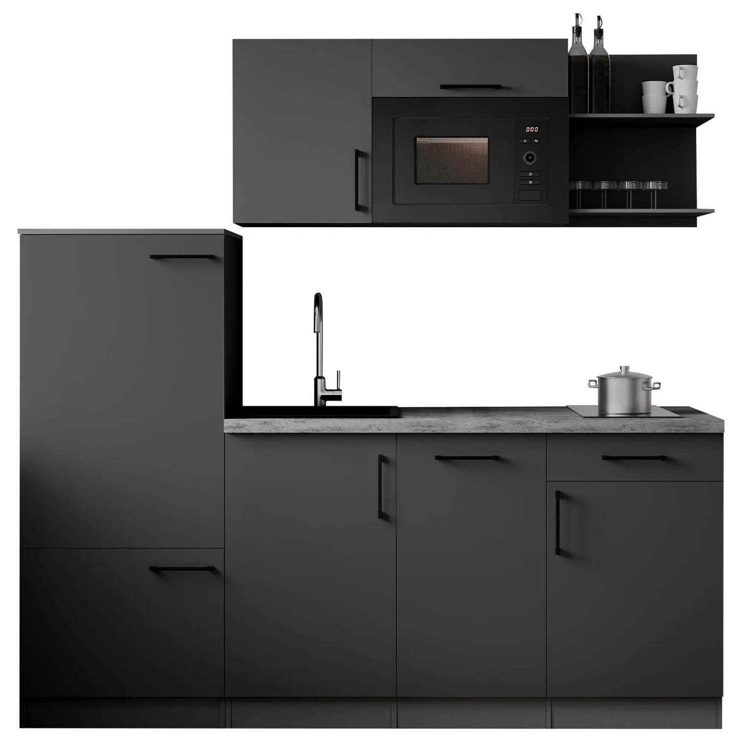 Respekta Singleküche Oliver 205 cm H 200 cm Granit-Optik mit Mikrowelle