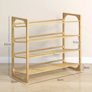 HOMCOM Schuhregal aus Bambus mit 4 Ebenen für bis zu 12 Paar Schuhe.