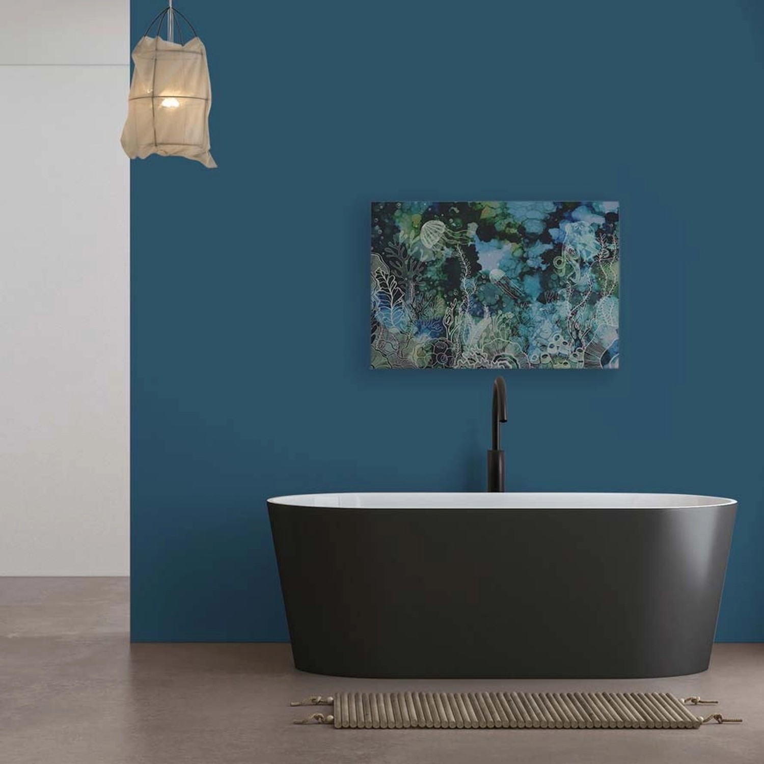 Bricoflor Wandbild Unterwasserwelt Grün Blau Quallen Bild Für Kinderzimmer Und Badezimmer Leinwandbild Mit Korallen 90 X