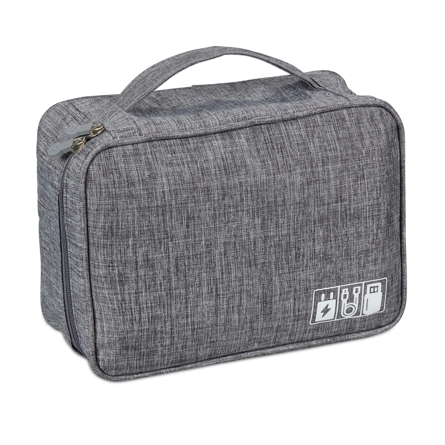 Relaxdays Kabeltasche Stoff Grau mit Trennwänden 25 cm x 20 cm x 11 cm
