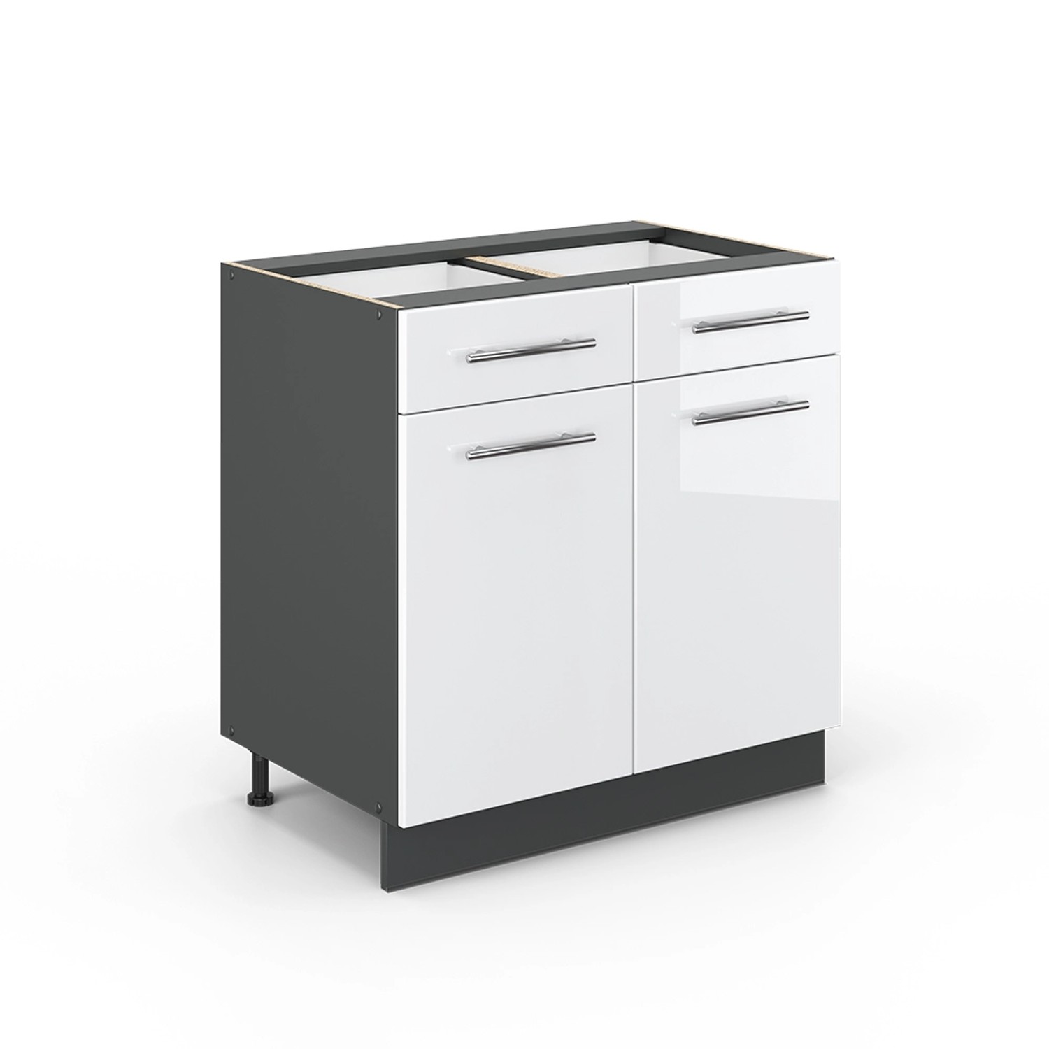 Vicco Küchenunterschrank Fame-Line Weiß Hochglanz/Anthrazit 80 cm ohne Arbeitsplatte