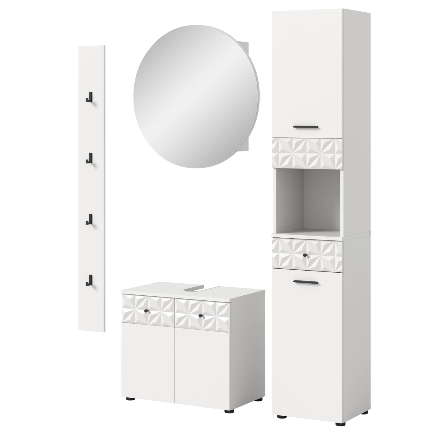Inn.Furn Badmöbel Set in Weiß Hochglanz 4-teilig 150 cm Relief günstig online kaufen