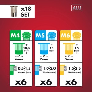 Arrow Nietmutter-Set RN M4/M5/M6 Alu 18 Stück