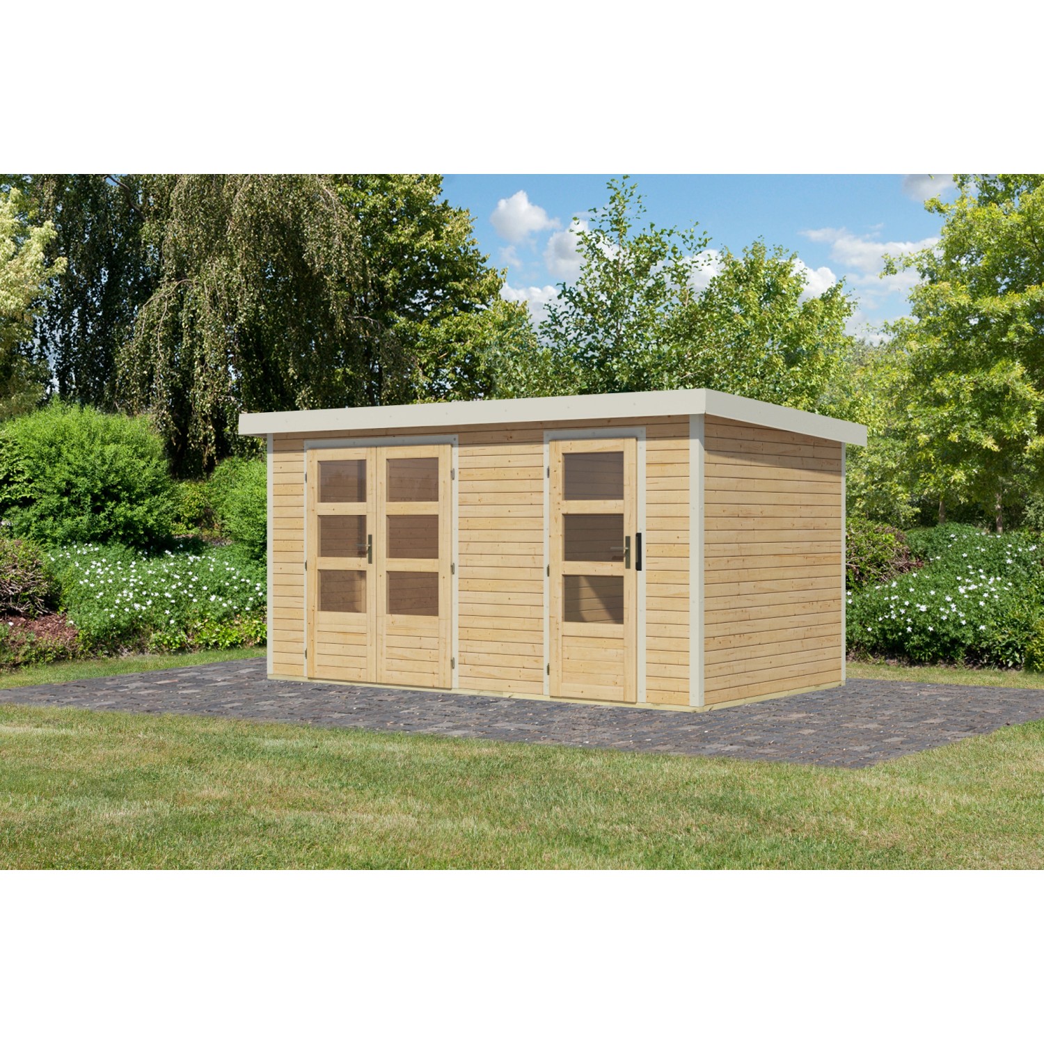 Karibu Gartenhaus Alfredo A Naturbelassen/Weiß 209 x 400 x 213 cm günstig online kaufen