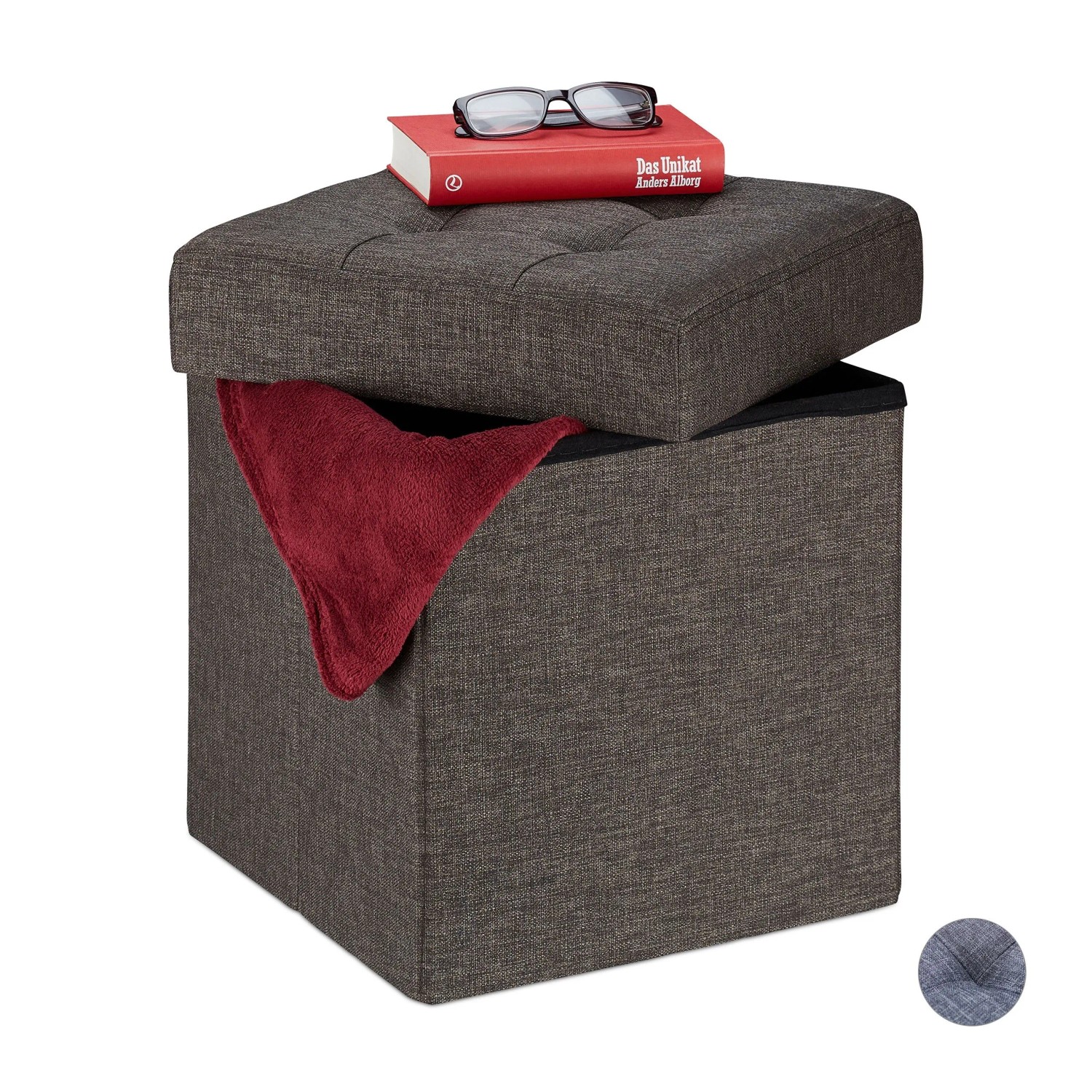 Relaxdays Sitzhocker Stoff Braun mit Stauraum Faltbar 41 cm x 38 cm x 38 cm 2,7 kg