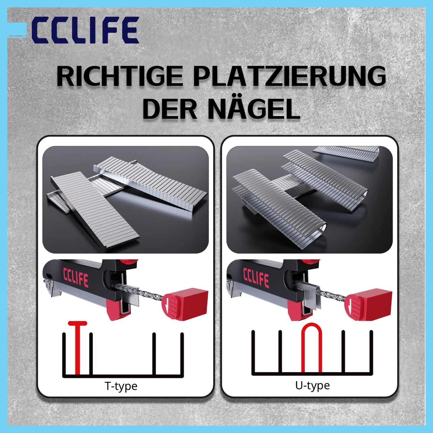 CCLIFE Elektrotacker 30 Schuss/Min. für T- und U-Nägel 15-32 mm mit Tiefenregler_3