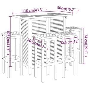 vidaXL Gartenbar-Set, 5-teilig, Akazie Massivholz. Bar mit 4 Hockern, ideal für Garten und Terrasse.