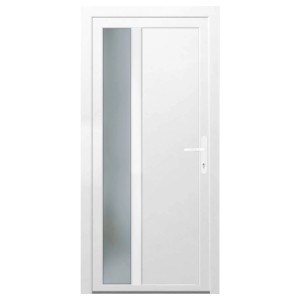 Weiße Kunststoff Nebeneingangstür K511 mit Glasausschnitt, Anschlag rechts, 98x198 cm.