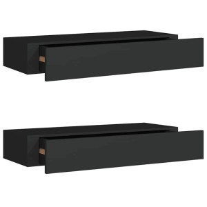 Zwei schwarze Wandregale mit Schubladen aus MDF von vidaXL.