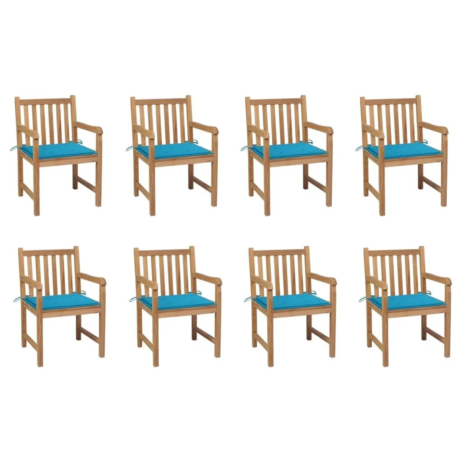 vidaXL Gartenstühle 8 Stk mit Blauen Kissen Massivholz Teak 3073062